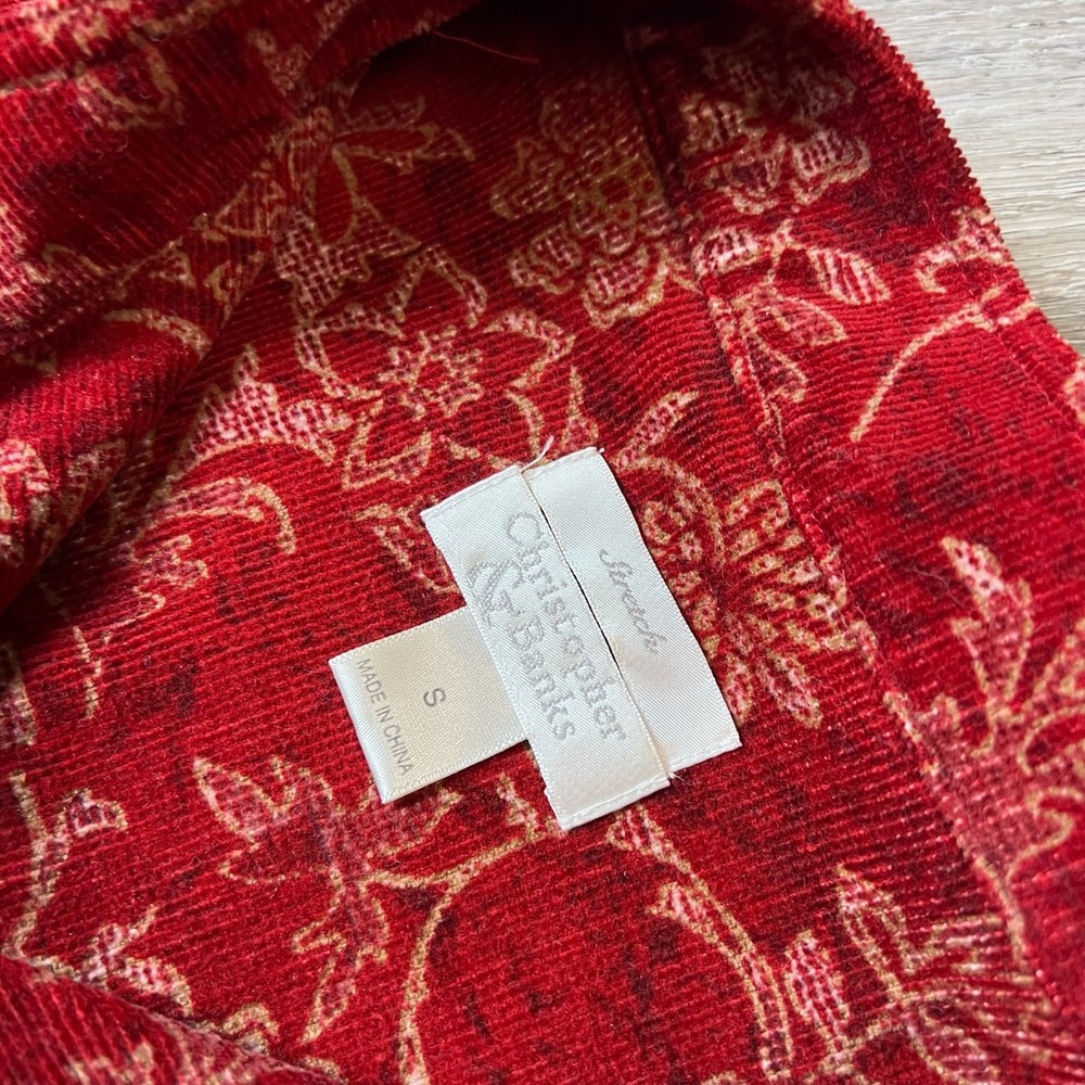 Christopher Banks Jacket Womens Small Red Floral Corduroy Full Zip Mock Neck - Picture 3 of 9